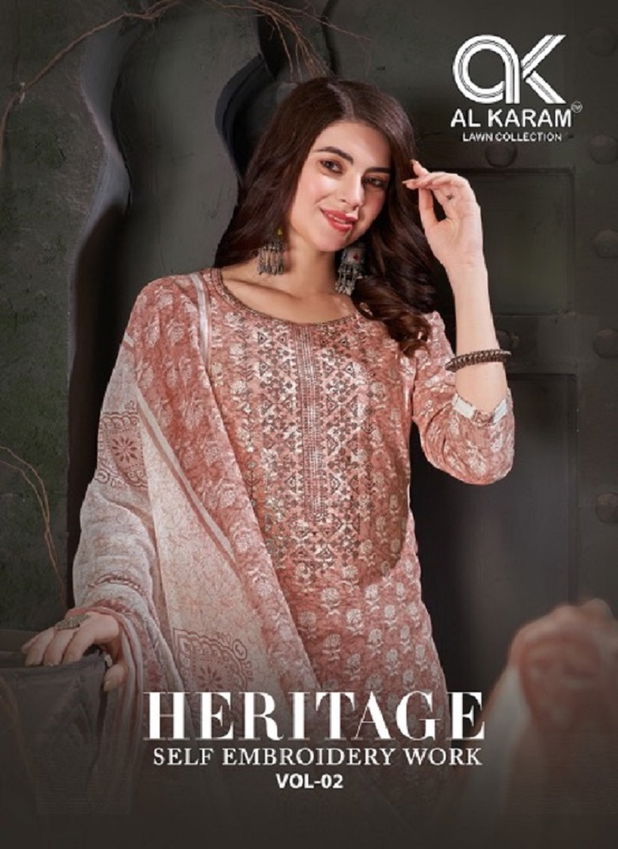 Heritage Self Embroidery Work Vol 2 By Al Karam Cotton Dress Material Wholesale Online